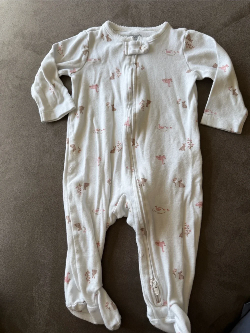 Carters Baby One-Piece Sleeper with Pink Animal Print Bunny Ducks